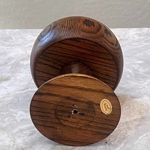 Vintage Rustic Oak Wood Pedestal Bowl 6" Tall Display Decor - Picture 5 of 7